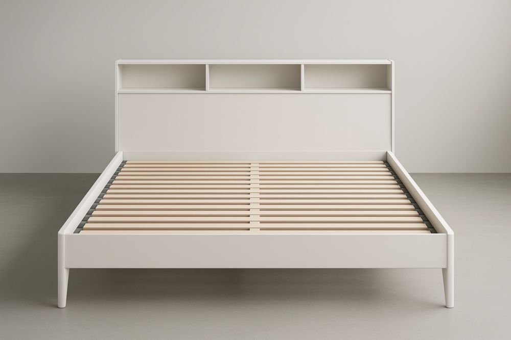 Letto Matrimoniale 160x210 in Pino con Testiera e Ripiani Integrati