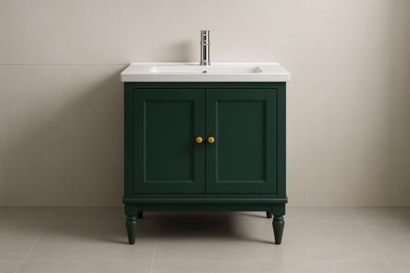 Mobile lavabo verde in legno con lavabo in ceramica