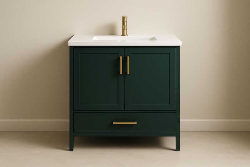 Mobile lavabo in legno massello di rovere verde con lavabo in ceramica 80x60x85 cm