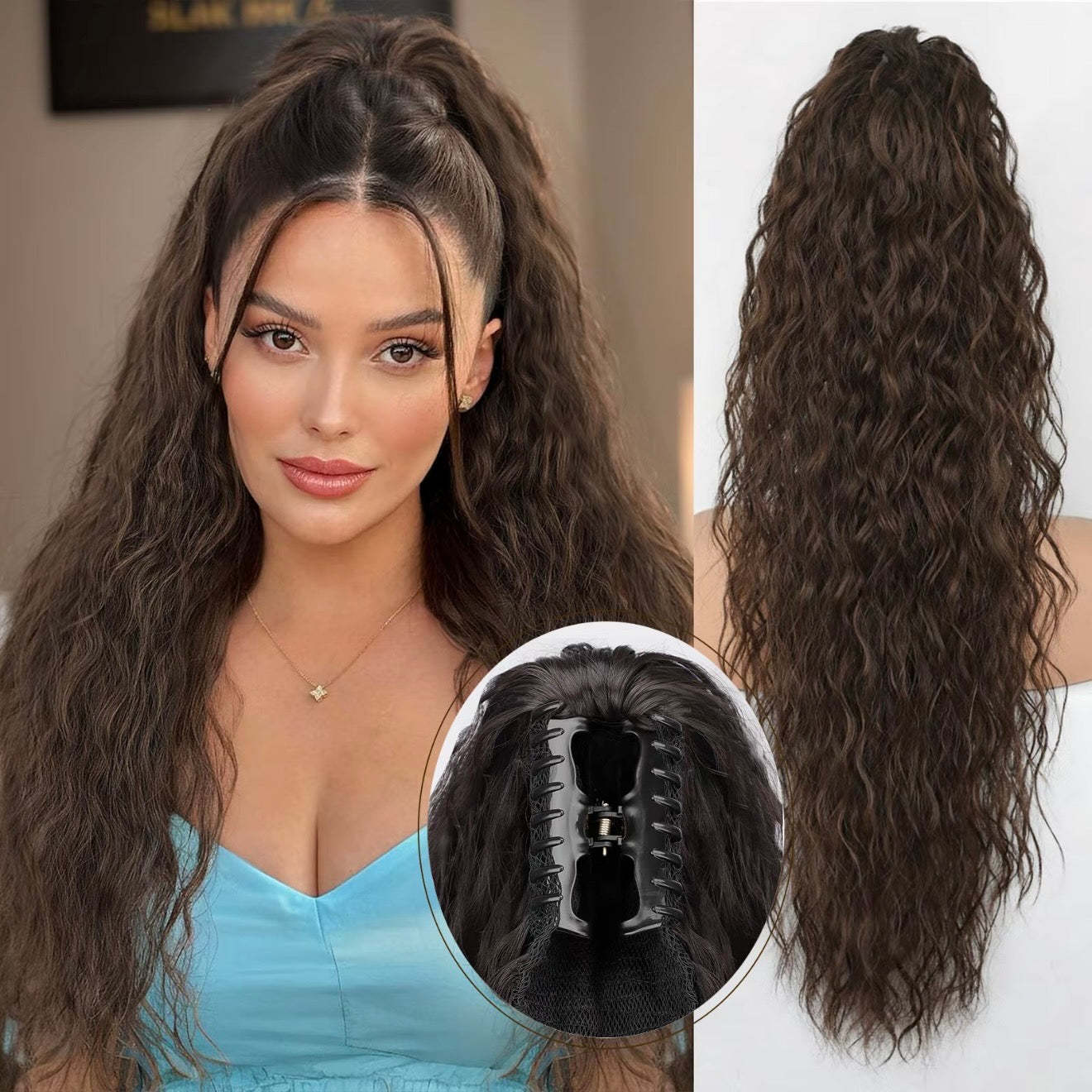 ⏳Limited 50% discount! 🎁 18" curly ponytail extension – High-temperature fibers, double attachment (clip + cord), natural volume & all-day comfort! 💇‍♀️✨