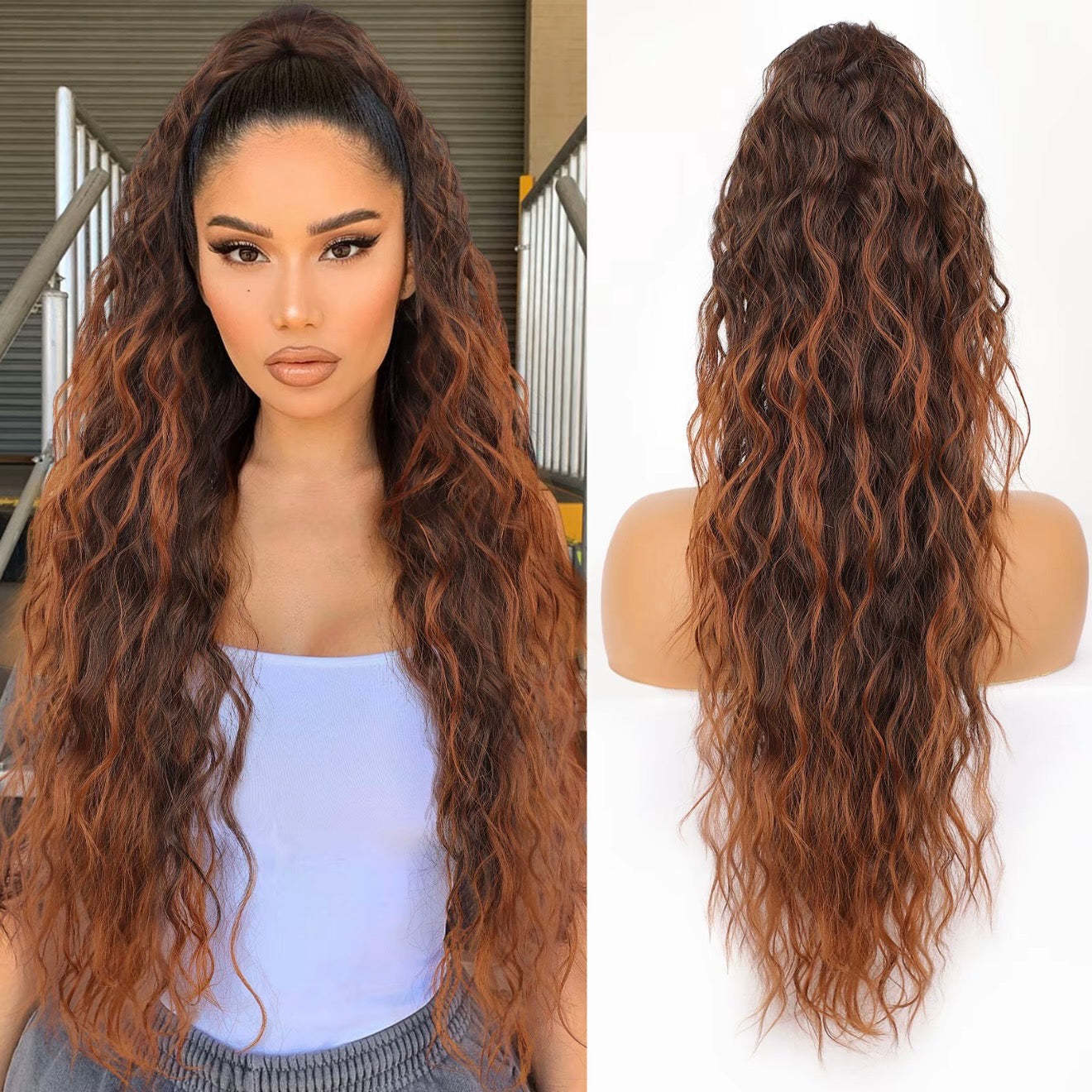 ⏳Limited 50% discount! 🎁 18" curly ponytail extension – High-temperature fibers, double attachment (clip + cord), natural volume & all-day comfort! 💇‍♀️✨