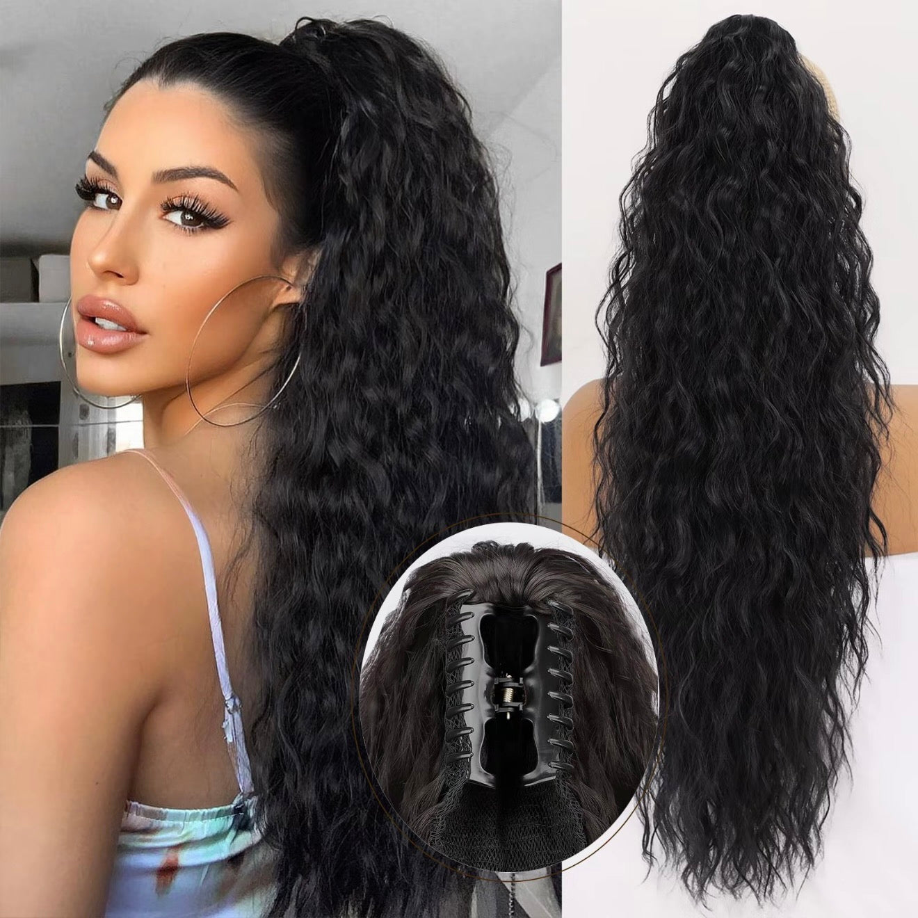 ⏳Limited 50% discount! 🎁 18" curly ponytail extension – High-temperature fibers, double attachment (clip + cord), natural volume & all-day comfort! 💇‍♀️✨