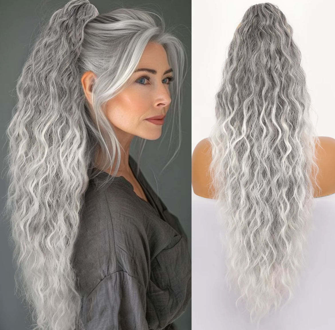 ⏳Limited 50% discount! 🎁 18" curly ponytail extension – High-temperature fibers, double attachment (clip + cord), natural volume & all-day comfort! 💇‍♀️✨