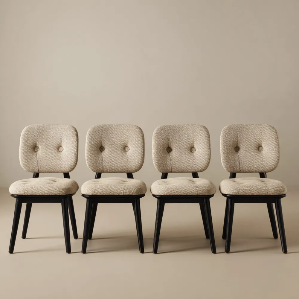 Set di 4 Sedie da Pranzo – Rivestimento in Tessuto 42x56x82 cm – Colore Crema/Nero