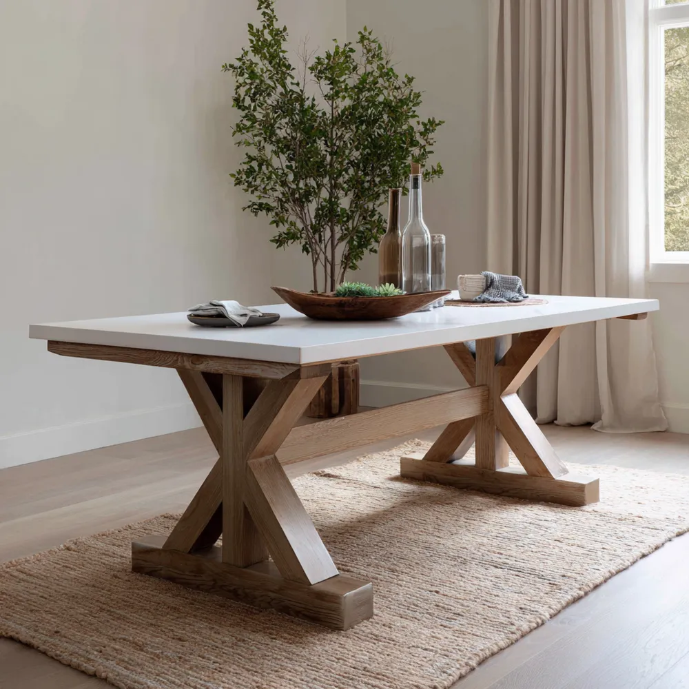 Tavolo da pranzo in legno massello e bianco 200x100x75 cm - stile rustico