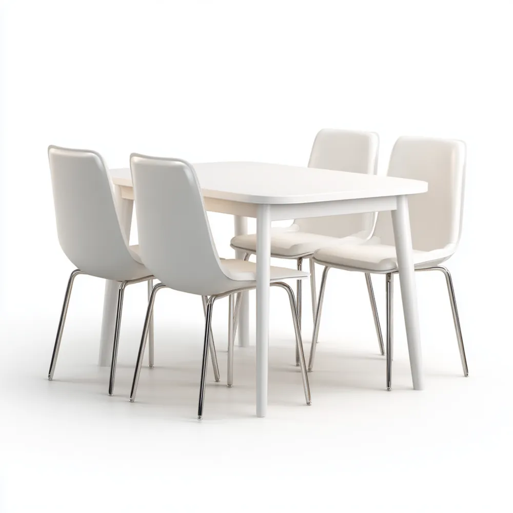 Set tavolo e sedie da pranzo – Legno e metallo 120x75x75 cm – Bianco – Design minimalista