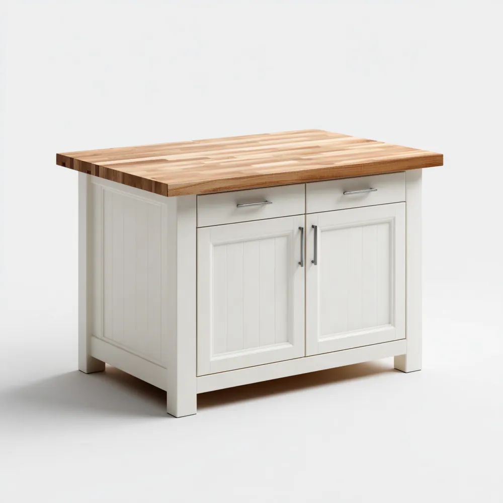 Isola da cucina 120x80x90 cm in Legno – Bianco/Naturale – Design Classico