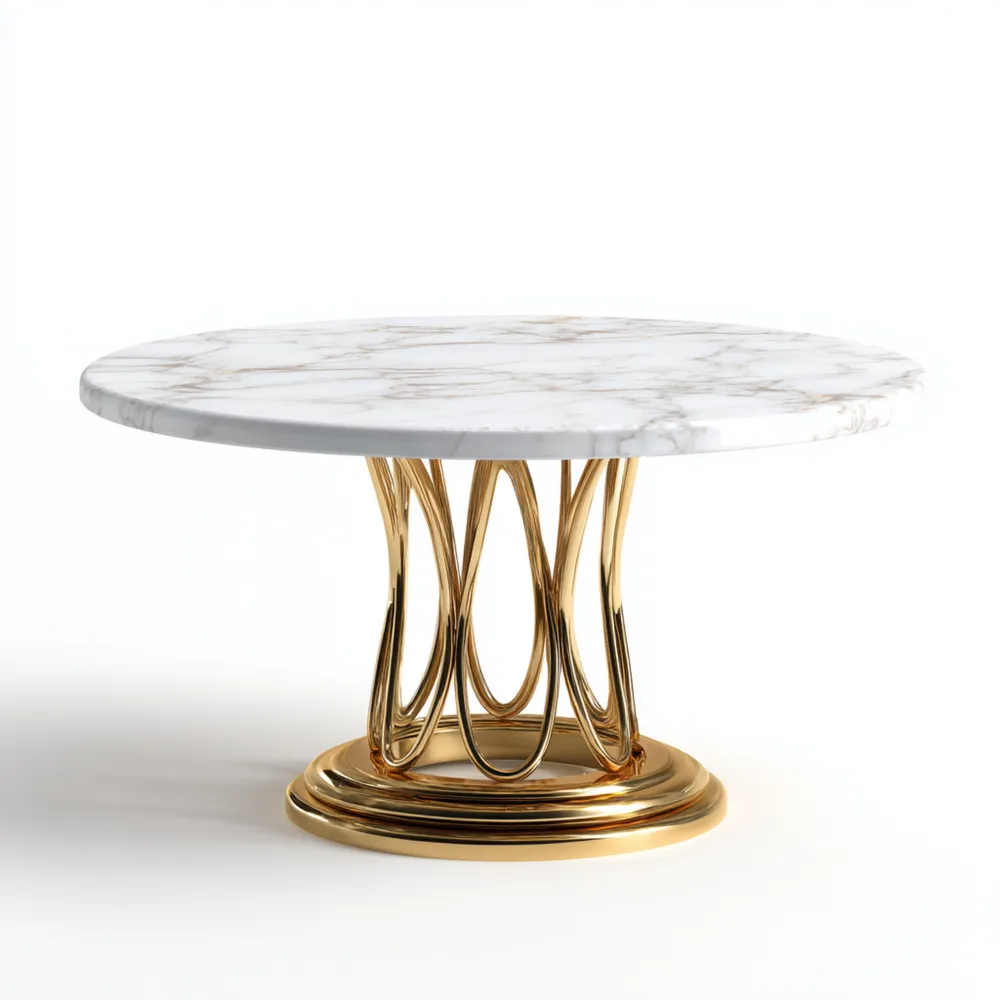 Tavolo da pranzo marmo 120x120x75 cm - Bianco/Oro - Design moderno rotondo