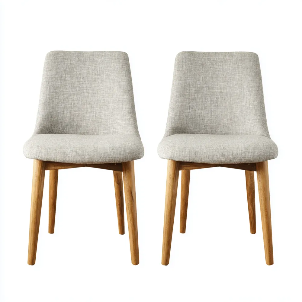 Set di 2 Sedie da Pranzo Imbottite 45x55x85 cm in Tessuto Linato Grigio – Gambe in Legno – Design Moderno