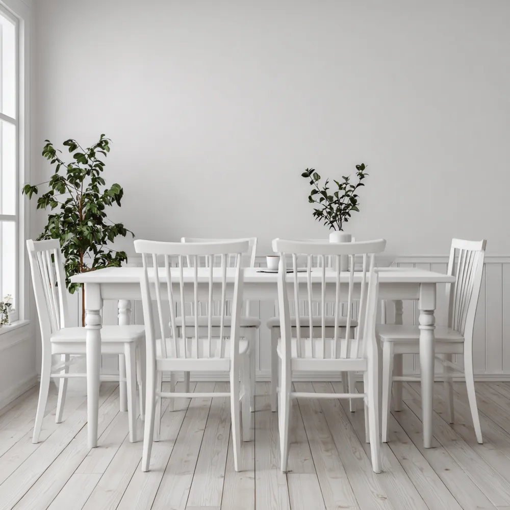 Set tavolo e sedie da pranzo legno 150x90x75 cm - Bianco - Stile classico