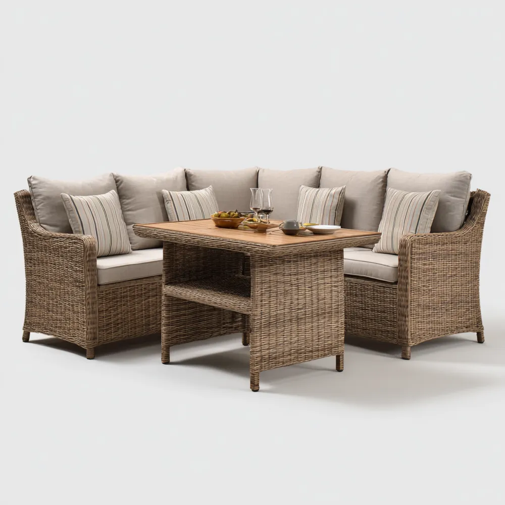 Set angolare da giardino in rattan sintetico 150x80x75 cm - Beige - Design moderno