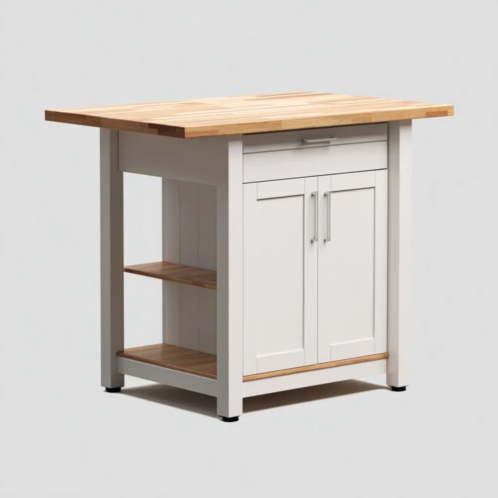 Isola da cucina con ripiano in legno massello - 90x60x90 cm - Bianco