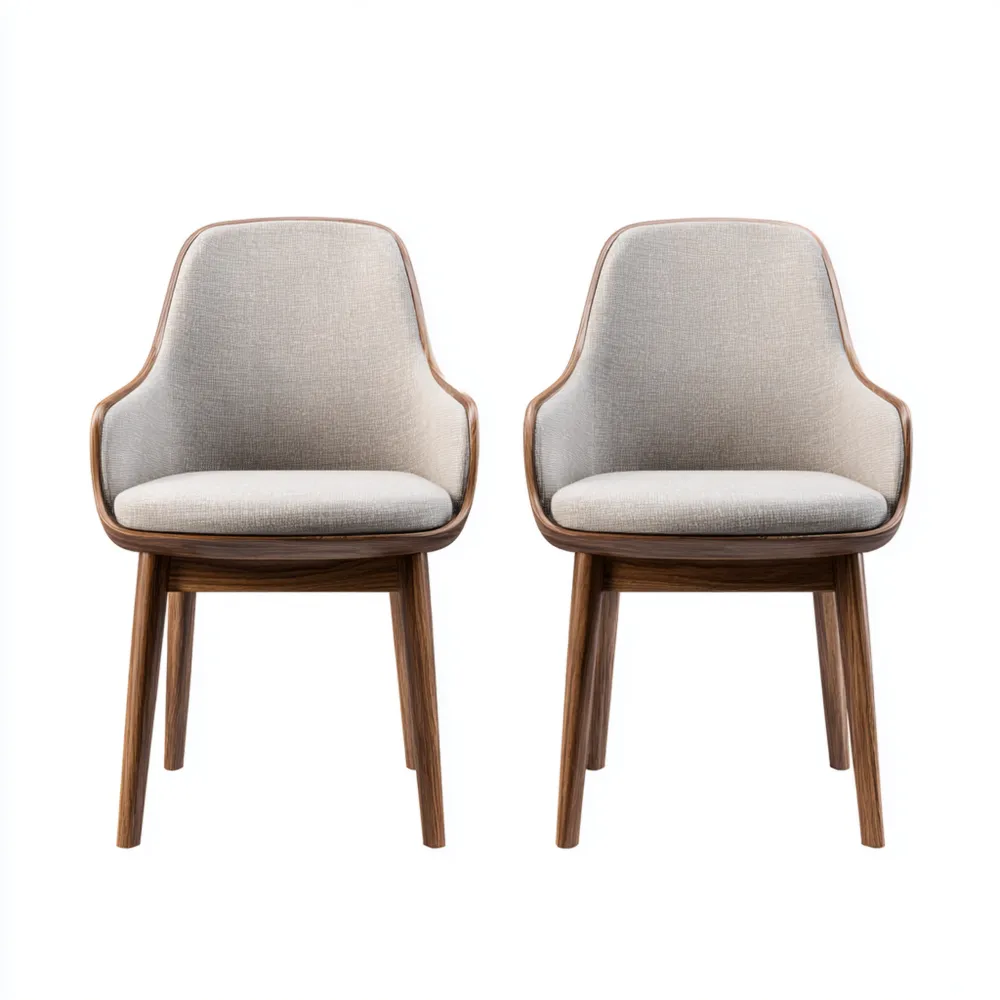 Set di 2 Sedie da Pranzo Imbottite in Legno Massello 50x45x85 cm - Grigio Chiaro - Design Moderno