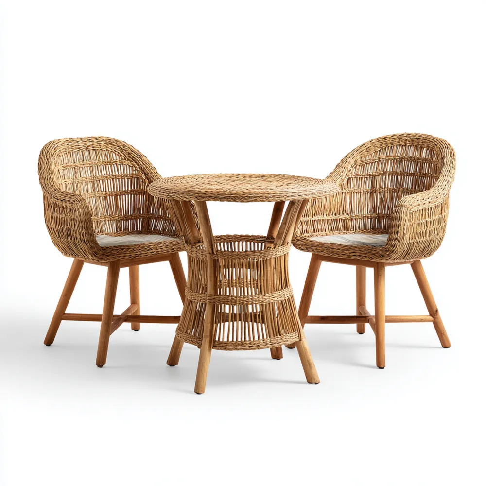 Set tavolo e sedie in rattan 90x90x75cm, Sedia 60x60x85cm - Design moderno per esterno