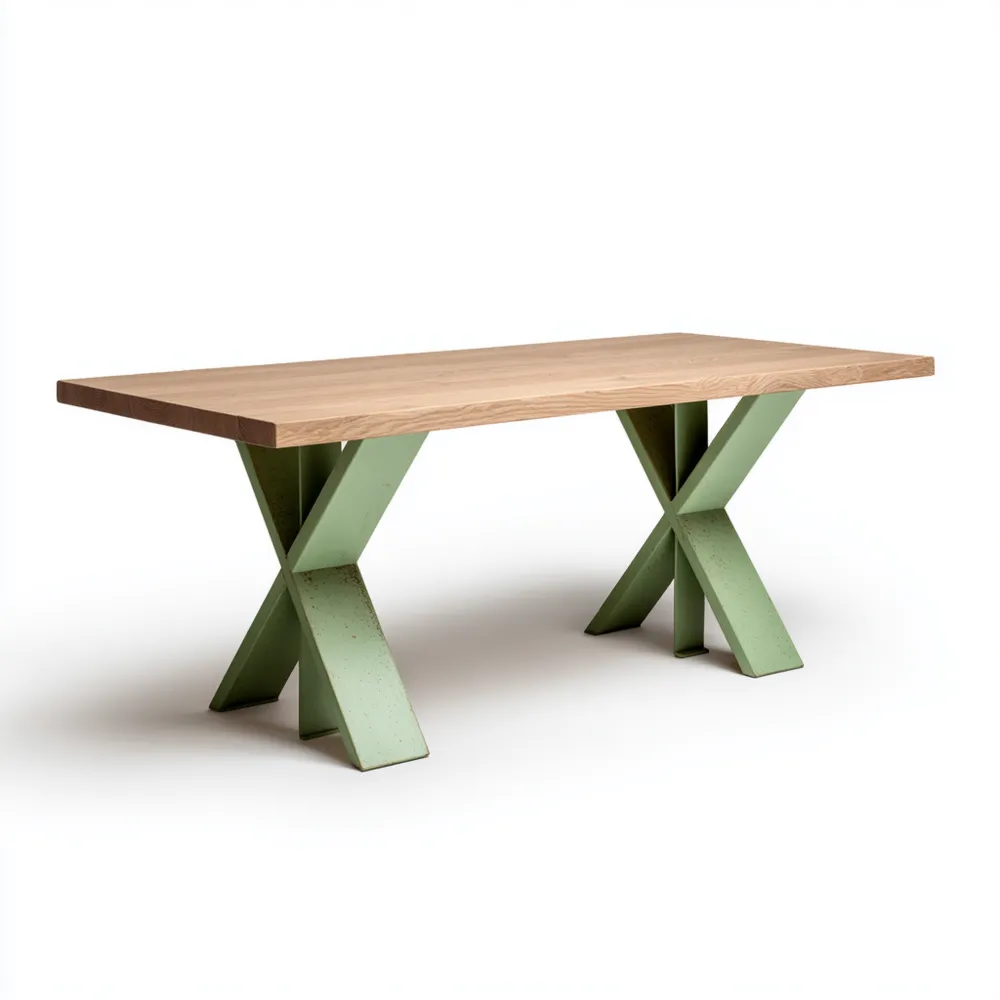 Tavolo da pranzo Legno Massello 200x90x75 cm – Marrone/Verde – Design Industriale