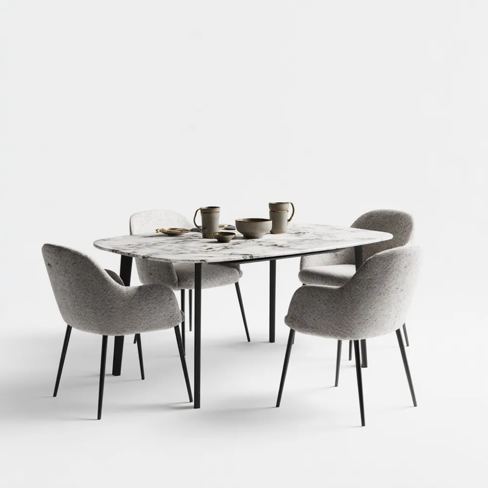 Set tavolo da pranzo in marmo con sedie in tessuto - 120x75x75 cm - Stile moderno