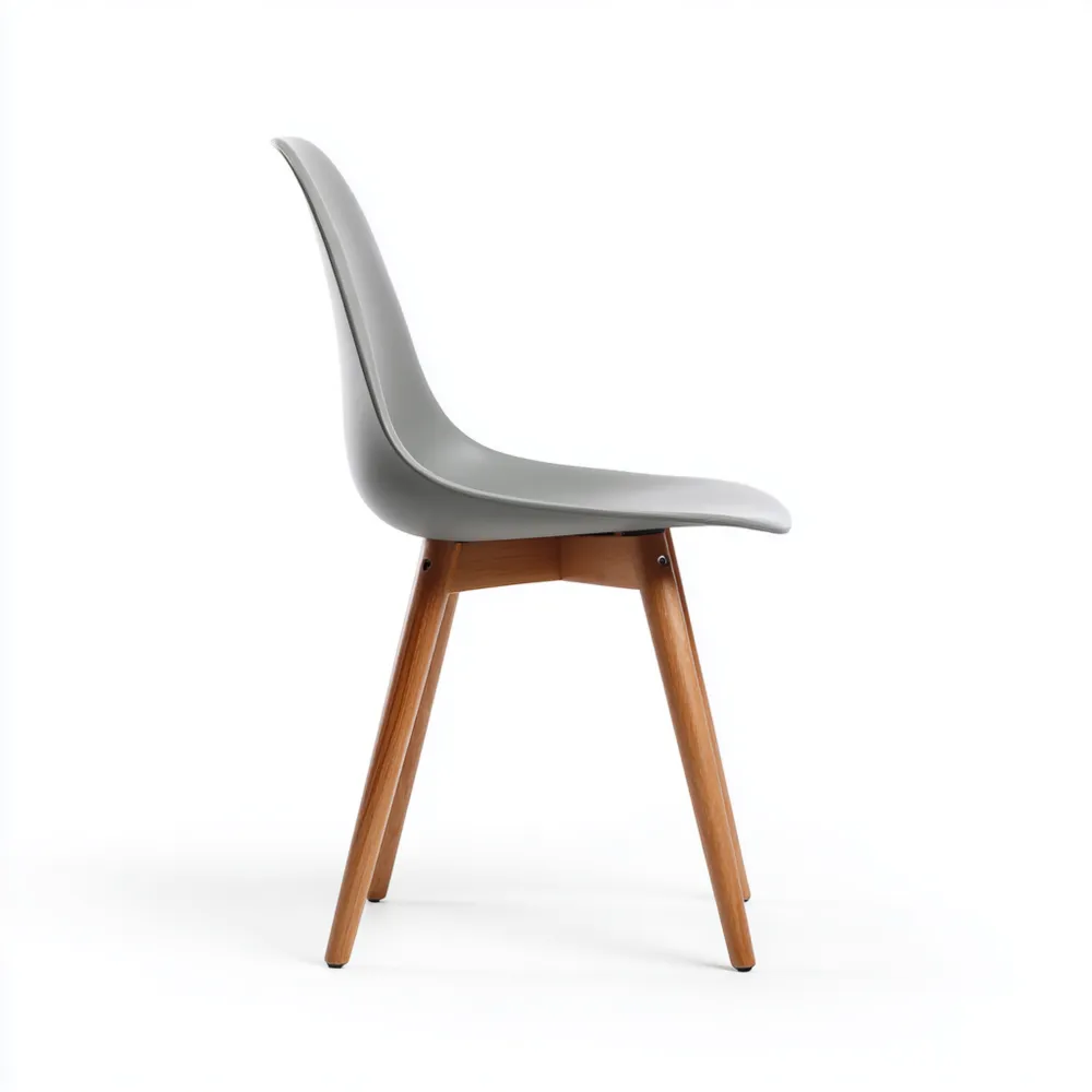 Sedia da pranzo in plastica 85x47x54 cm Grigio con gambe in legno - Design moderno