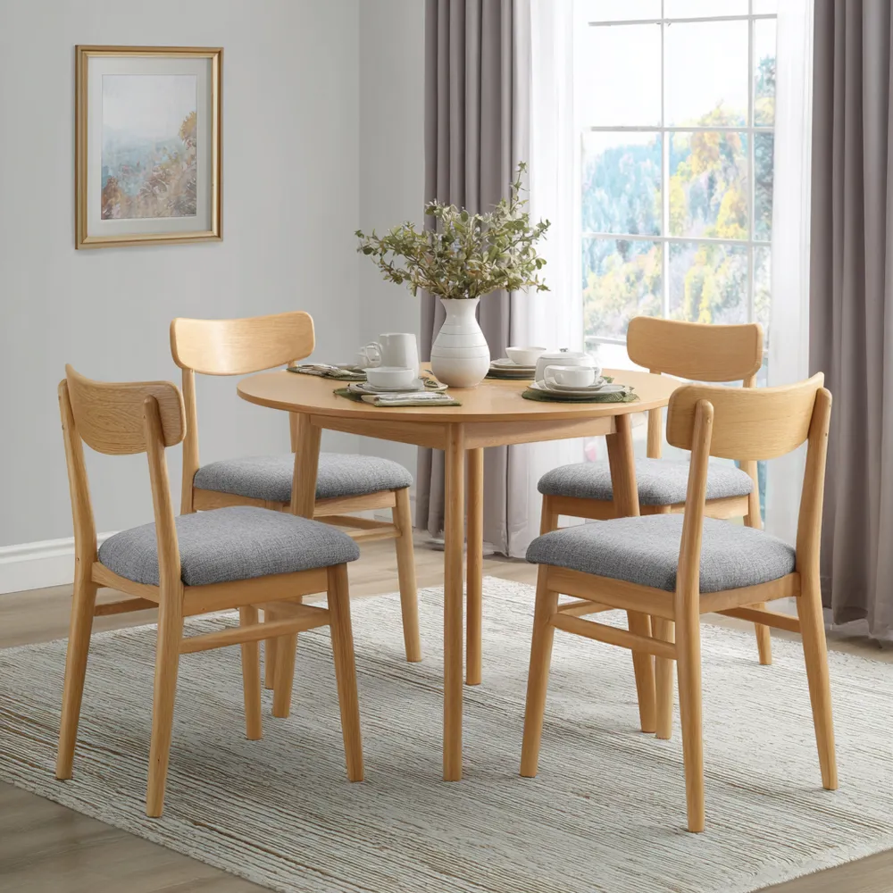 Set tavolo e sedie da pranzo in legno 120x120x75 cm – Naturale/Grigio – Design scandinavo