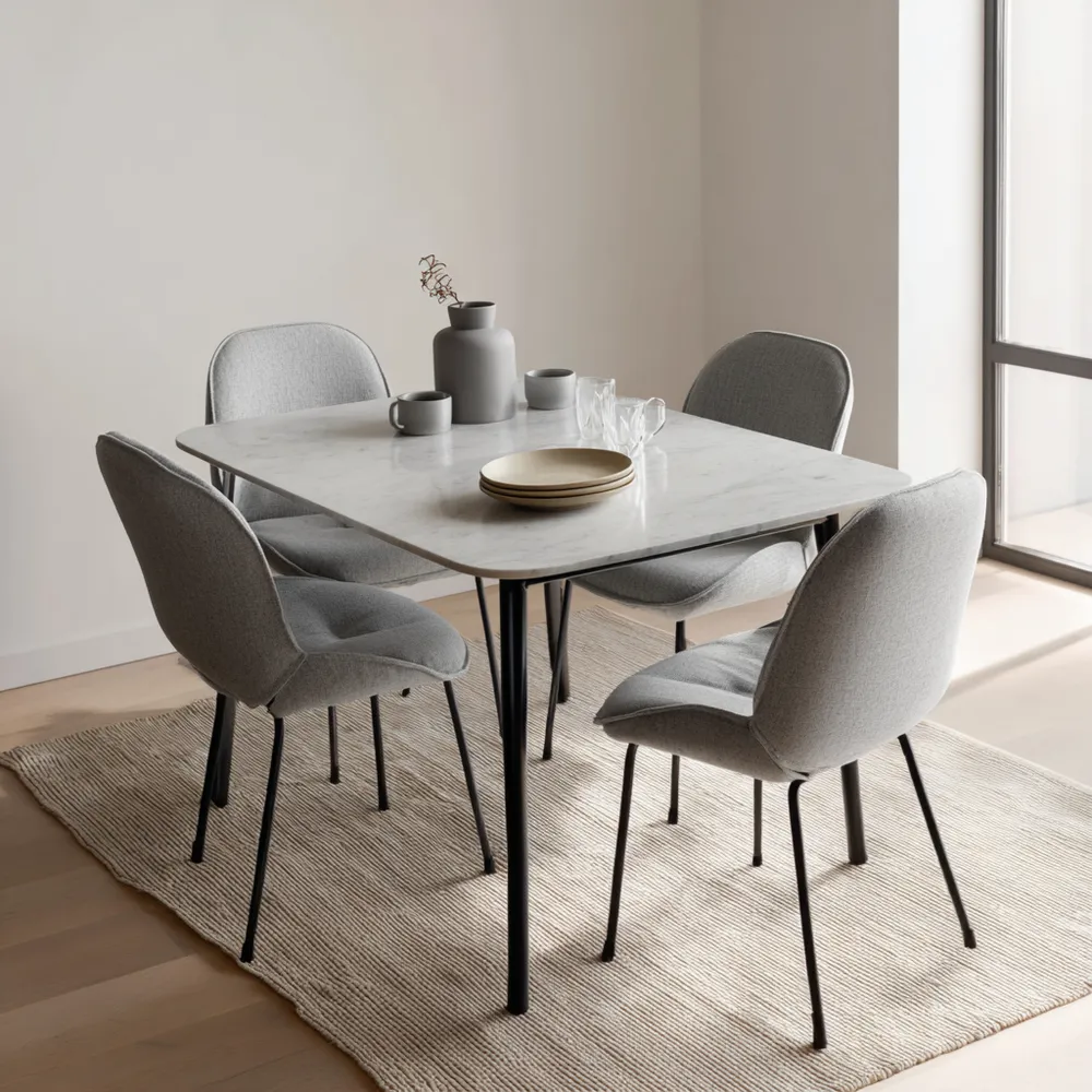 Set tavolo da pranzo in marmo 120x80x75 cm con sedie imbottite 45x55x85 cm - Grigio - Design contemporaneo
