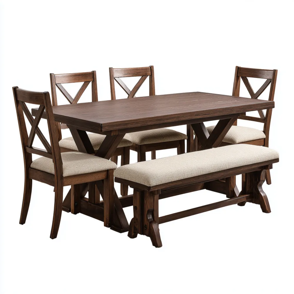 Set Tavolo e Sedie in Legno 150x90x75 cm (Tavolo) - Marrone/Naturale - Stile Rustico