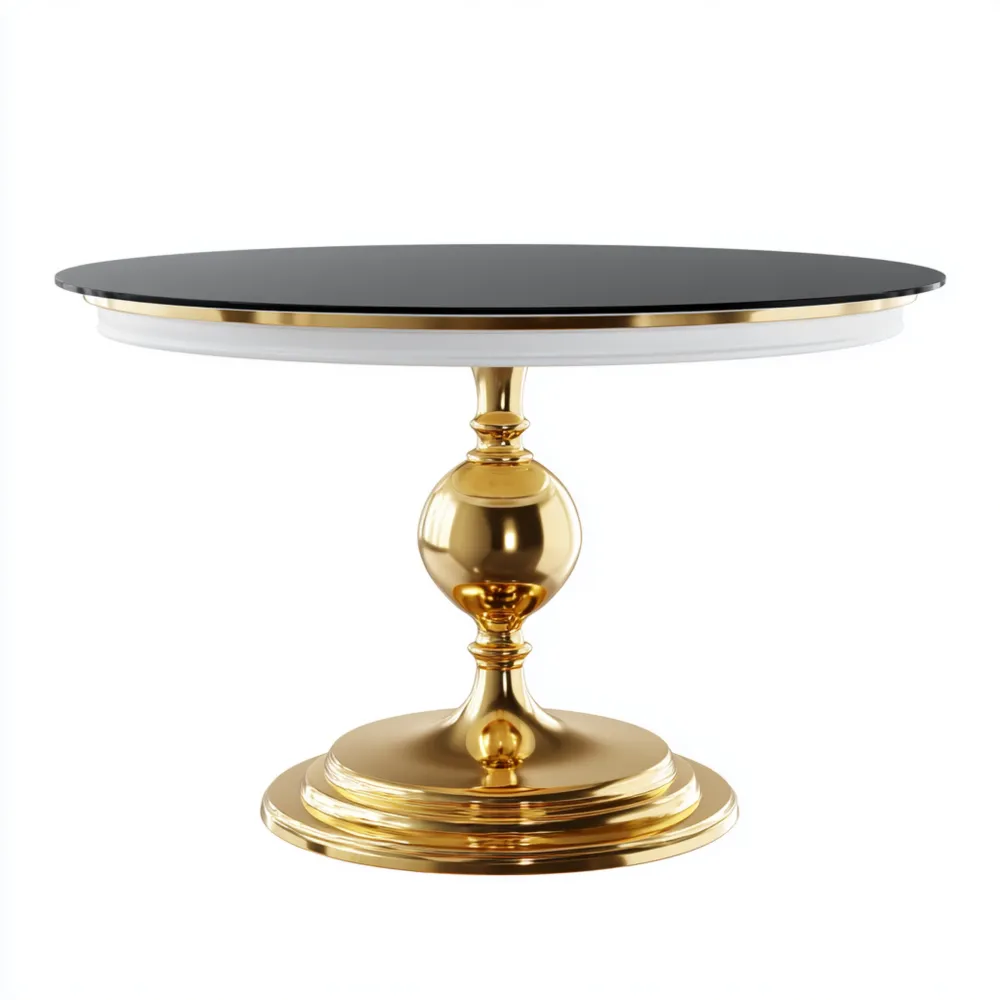 Tavolo da pranzo rotondo in vetro temperato e metallo dorato 120x120x75 cm – Stile Classico