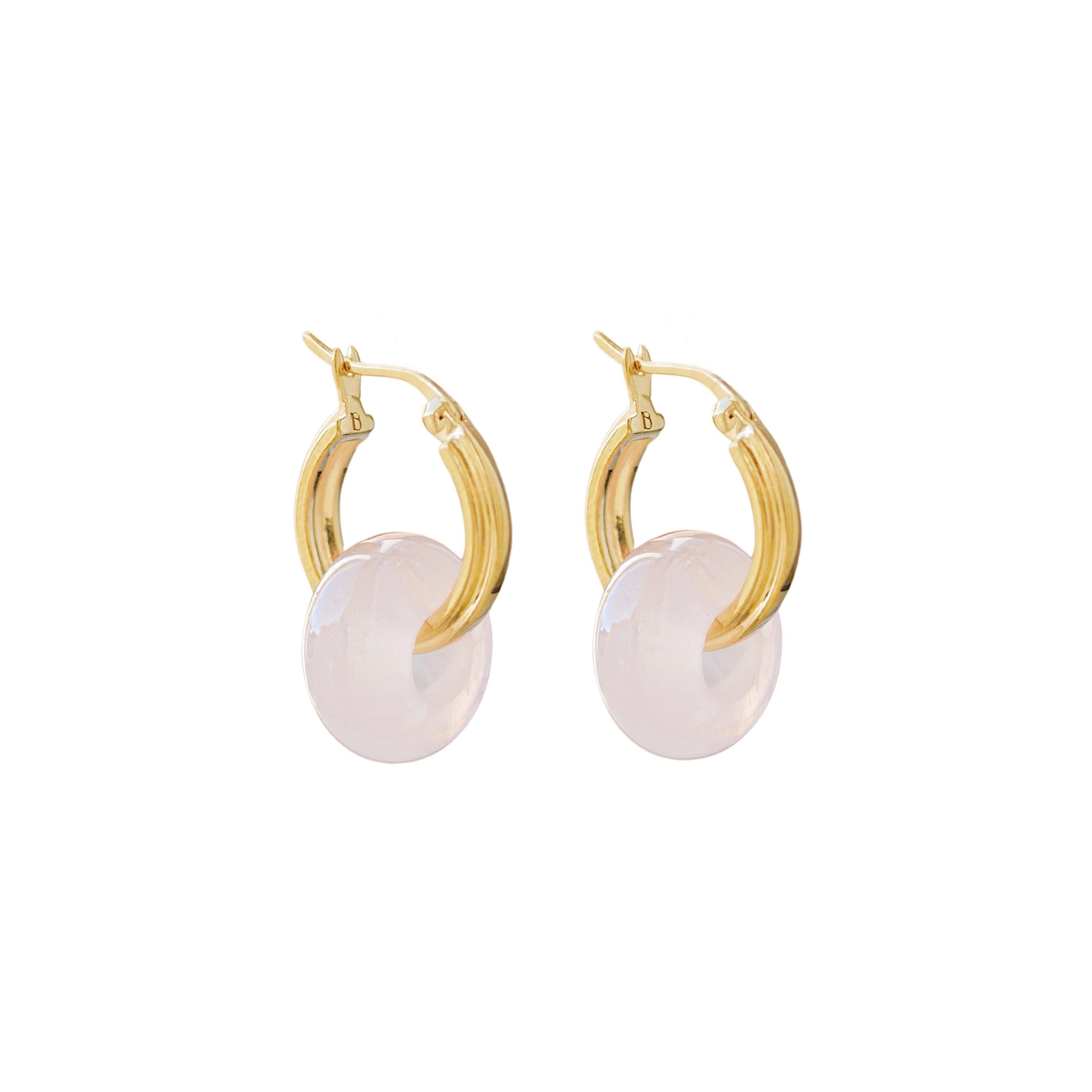 Chloe Rosie Rose Quartz Hoop Earrings - bowsatelier