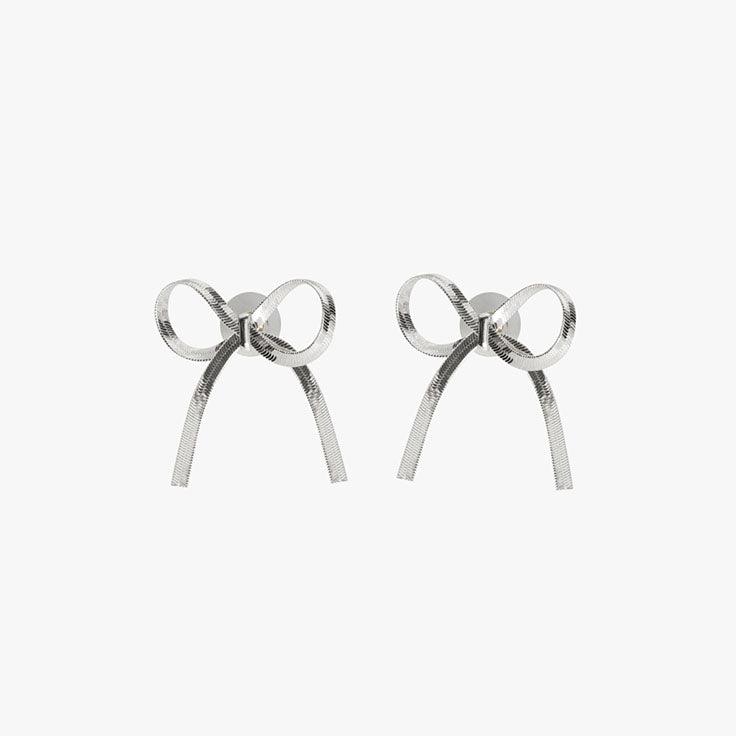 Chloe Lily Gorgeous Silver Bow Earrings - bowsatelier