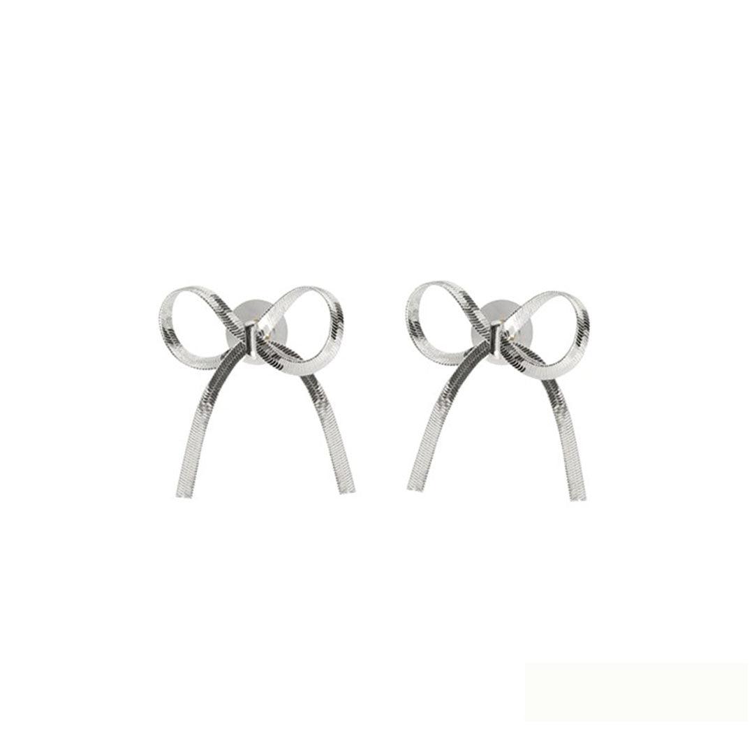 Chloe Lily Gorgeous Silver Bow Earrings - bowsatelier
