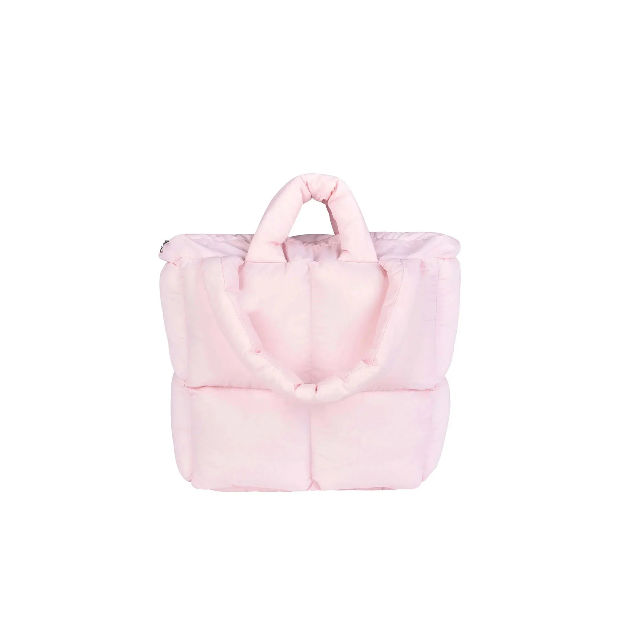 Puffer Tote Bag - Pink White plush bag on a white background  my mum made it coupon  sale code skirt puffer bag dress white crop top girl cute clothing mindfully outfits cottagecore  cotton good quality comfy chic vacation daily