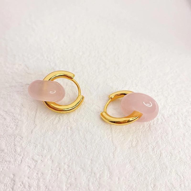 Chloe Rosie Rose Quartz Hoop Earrings - bowsatelier