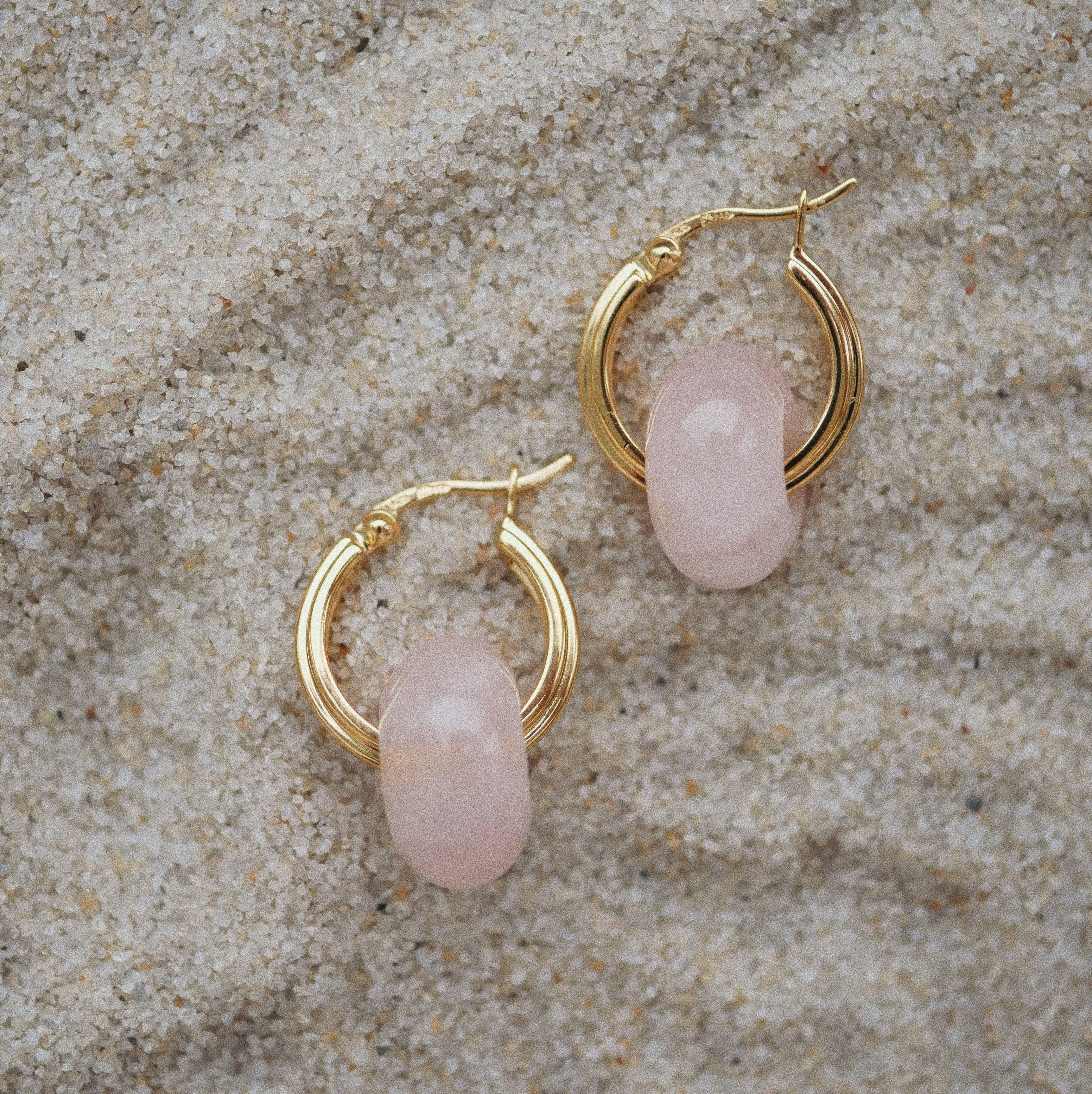 Chloe Rosie Rose Quartz Hoop Earrings - bowsatelier