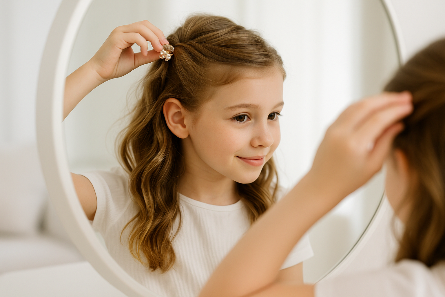white us Girl Styling Her Hair With Mini Claw Clip
