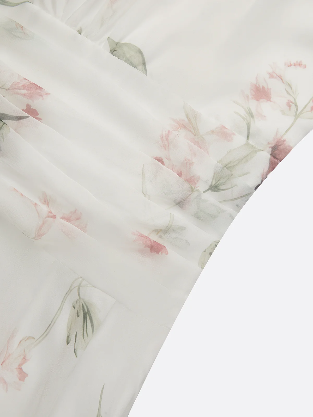 White Ruched Floral Chiffon Halter Sleeveless A-Line Maxi Dress