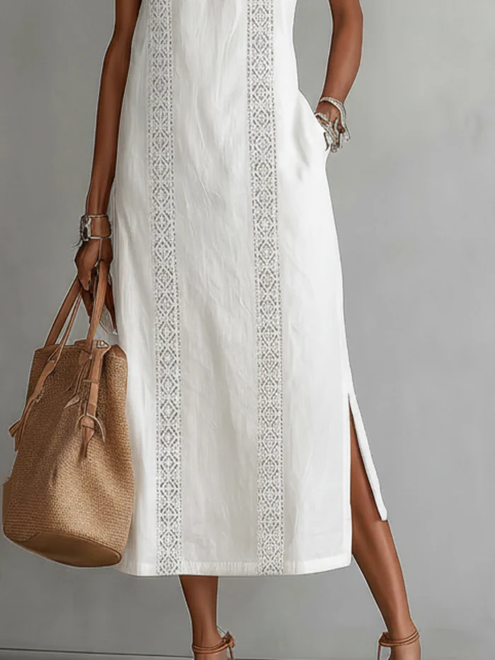 Retro Cozy Lace Minimalist Linen Dress