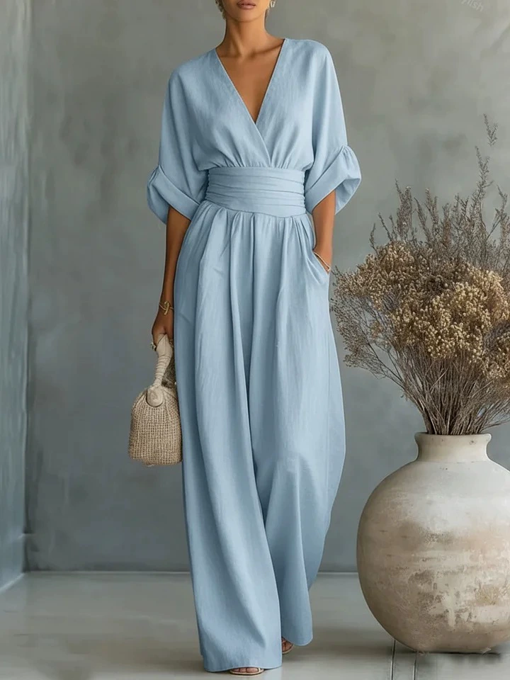 Comfy Lightweight Linen-LikeJumpsuit with Pockets