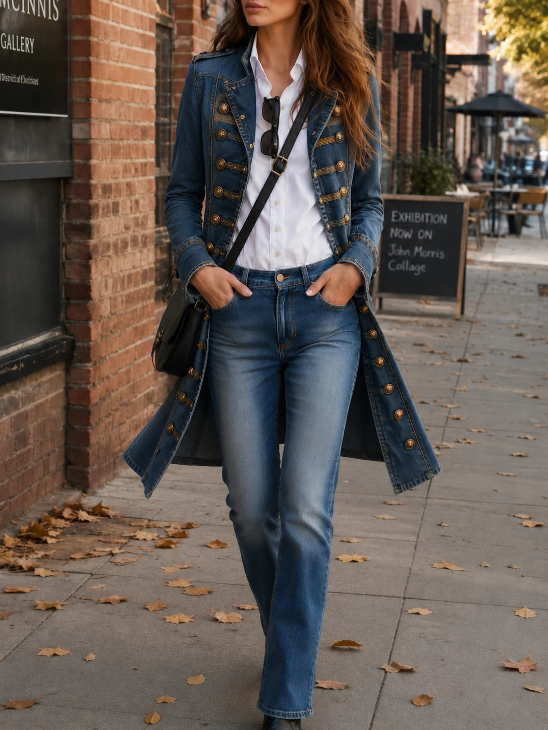 (freeshipping)Retro Military Button-Down Denim Jacket Vintage Casual Outerwear