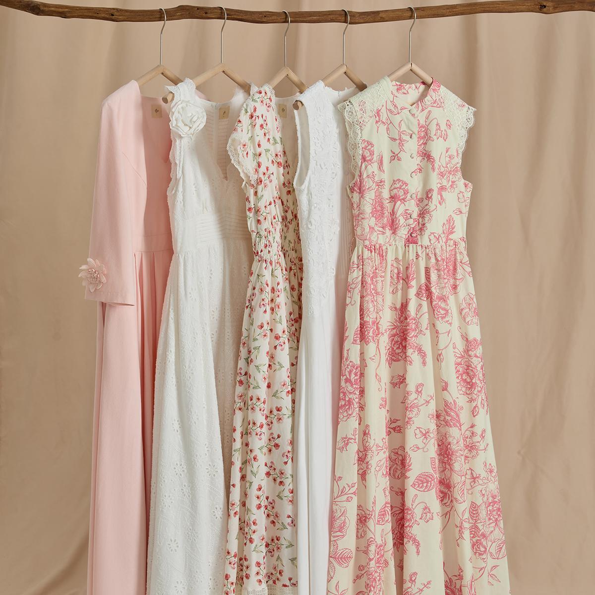 (S-XXL) Cap Sleeves Stand Collar Floral Lace Vintage Maxi Linen Dress 