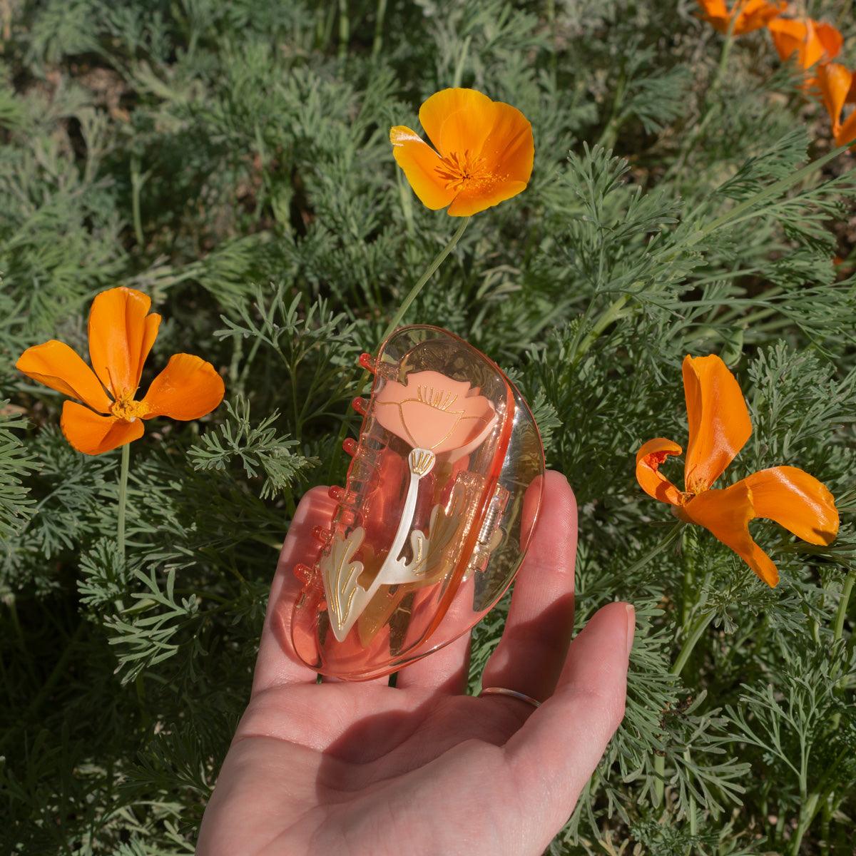 California Poppy Flower Jennie inspired cute bio-acetate winona irene big sale tortoise shell hair claw clip cute hair styles flat online wholesale hair pin hair accessories french barrettes for thick hair styles women.