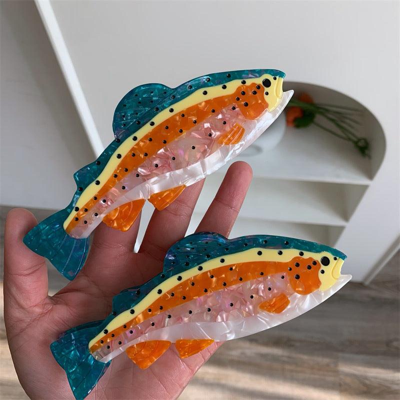 Bowsatelier Brown and Beige green Patterned Jumbo Trout Hair Claw  Stylish extra Large Hair Clip for thick hair 