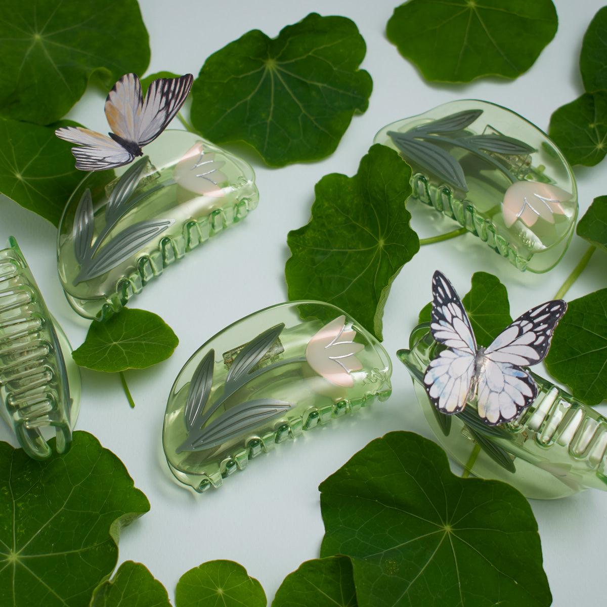 Green White Lotus Flower bio-acetate winona irene big sale designer tortoise shell hair claw clip durable  pink butterfly flat online wholesale hair pin hair accessories french barrettes for thick hair styles women.