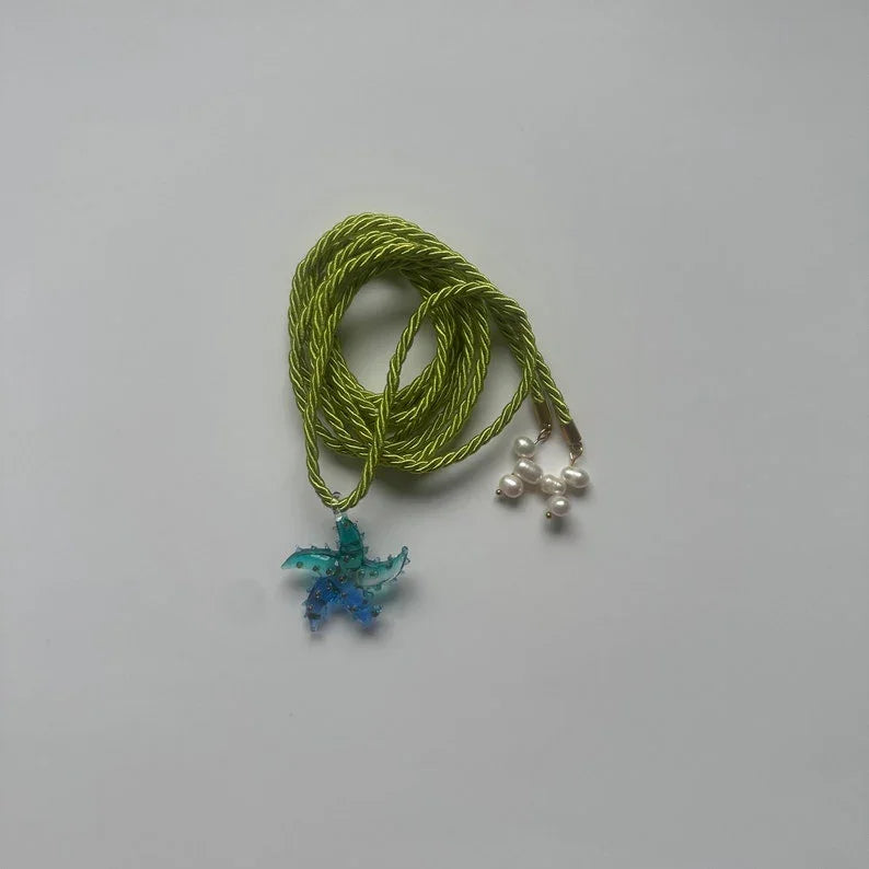 Chunky Pearl Starfish Charm Choker Necklace