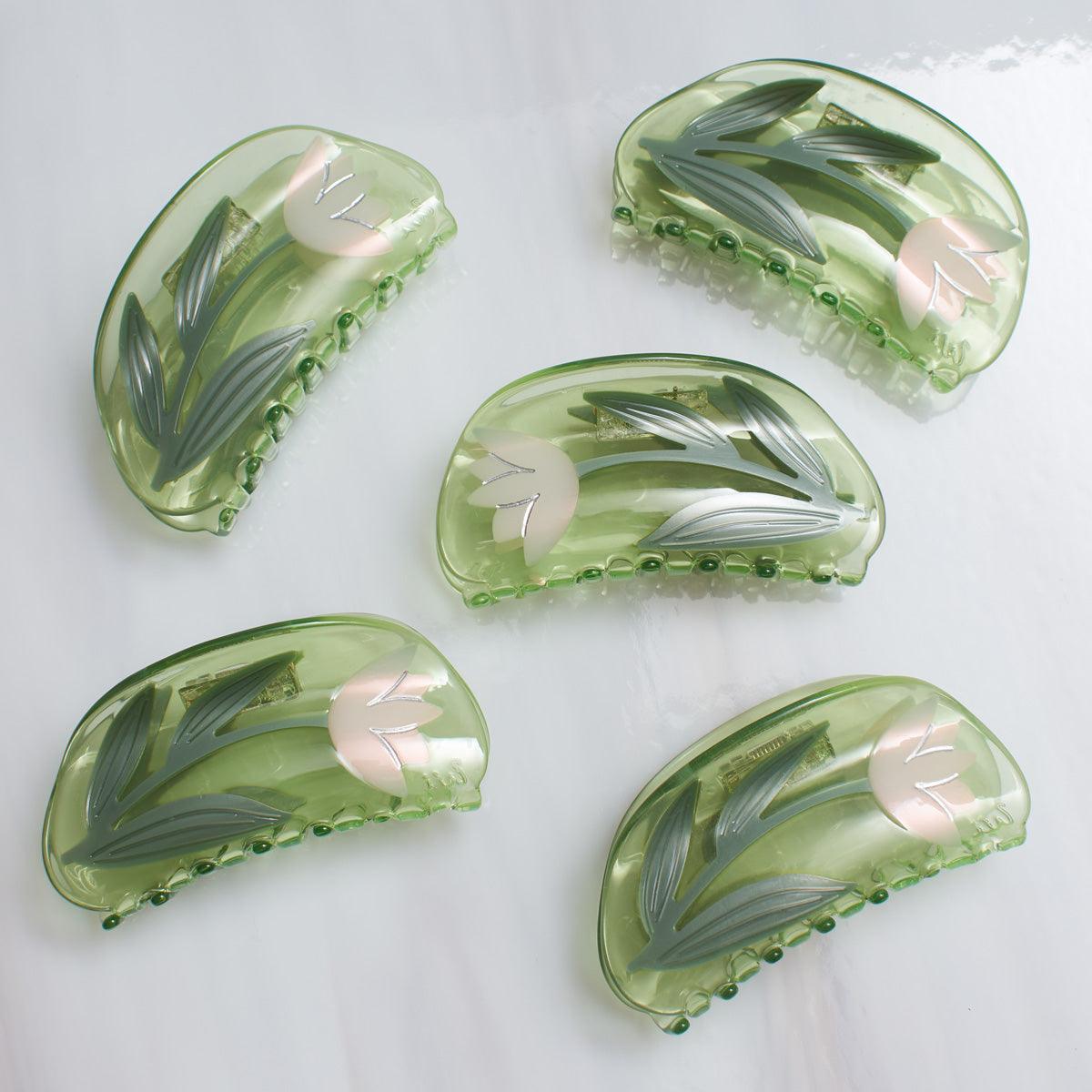 Green White Lotus Flower bio-acetate winona irene big sale designer tortoise shell hair claw clip durable pink butterfly flat online wholesale hair pin hair accessories french barrettes for thick hair styles women.