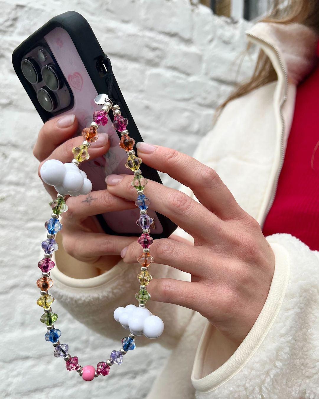 Kawaii In The Sky Line Wristlet Phone Strap Stringting sale phone charm crafted with high-quality colorful beads—perfect for accessorizing phones with a minimalist, stylish touch. A must-have essential and a thoughtful gift idea for women.