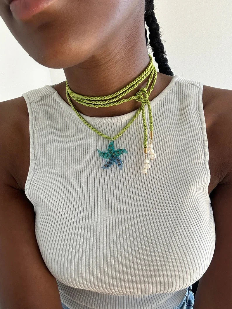 Chunky Pearl Starfish Charm Choker Necklace