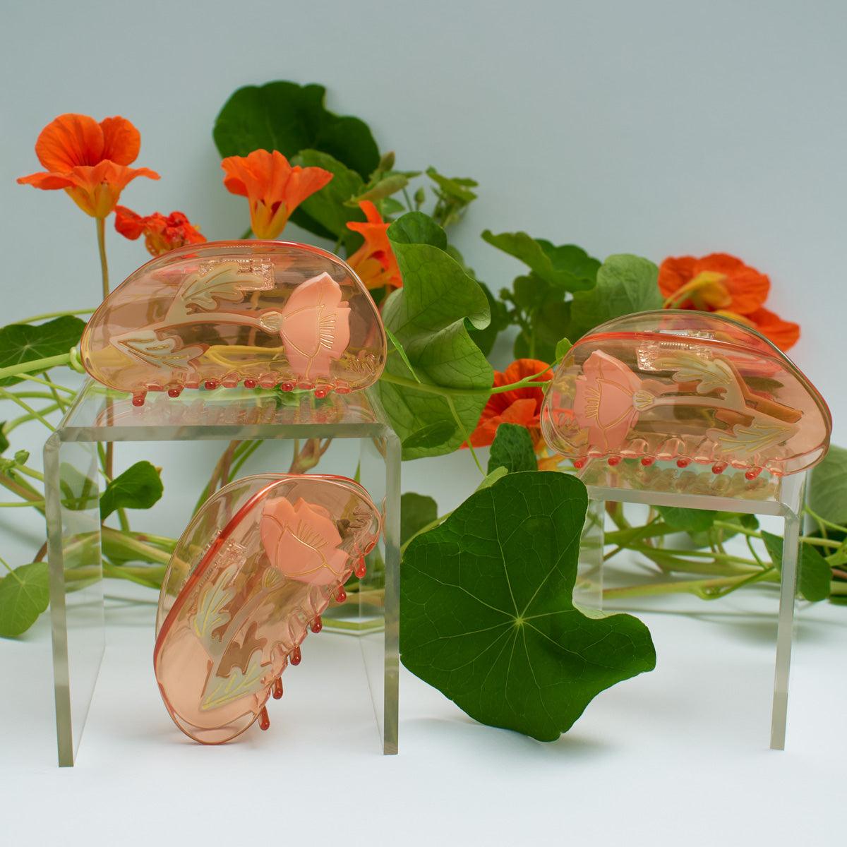 California Poppy Flower Jennie inspired cute bio-acetate winona irene big sale tortoise shell hair claw clip cute hair styles flat online wholesale hair pin hair accessories french barrettes for thick hair styles women.