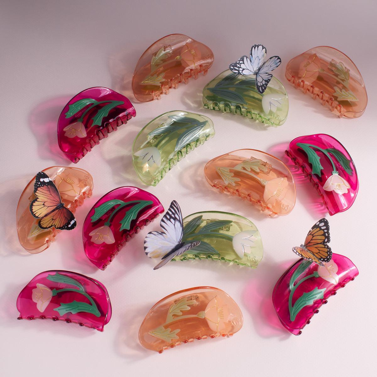 California Poppy Flower butterflies Jennie inspired cute bio-acetate winona irene big sale tortoise shell hair claw clip cute hair styles flat online wholesale hair pin hair accessories french barrettes for thick hair styles women.