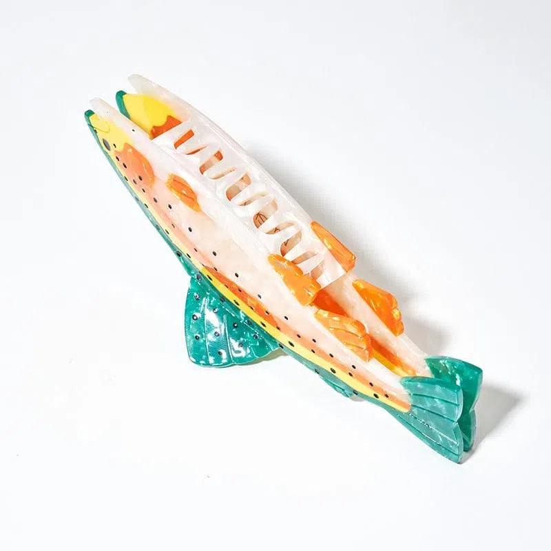 Bowsatelier Brown and Beige green Patterned Jumbo Trout Hair Claw  Stylish extra Large Hair Clip for thick hair 