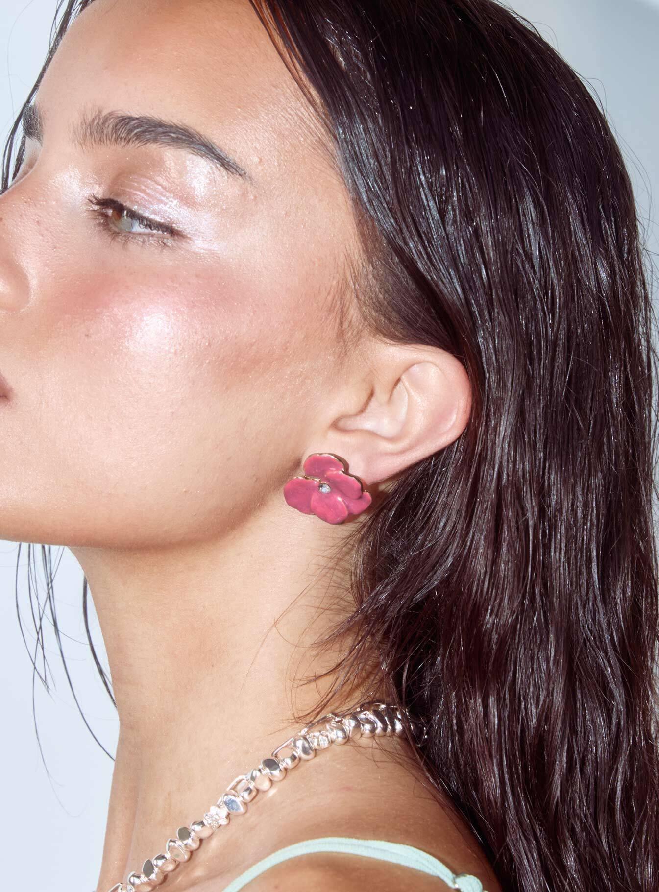 Daylight savings pink flower earrings