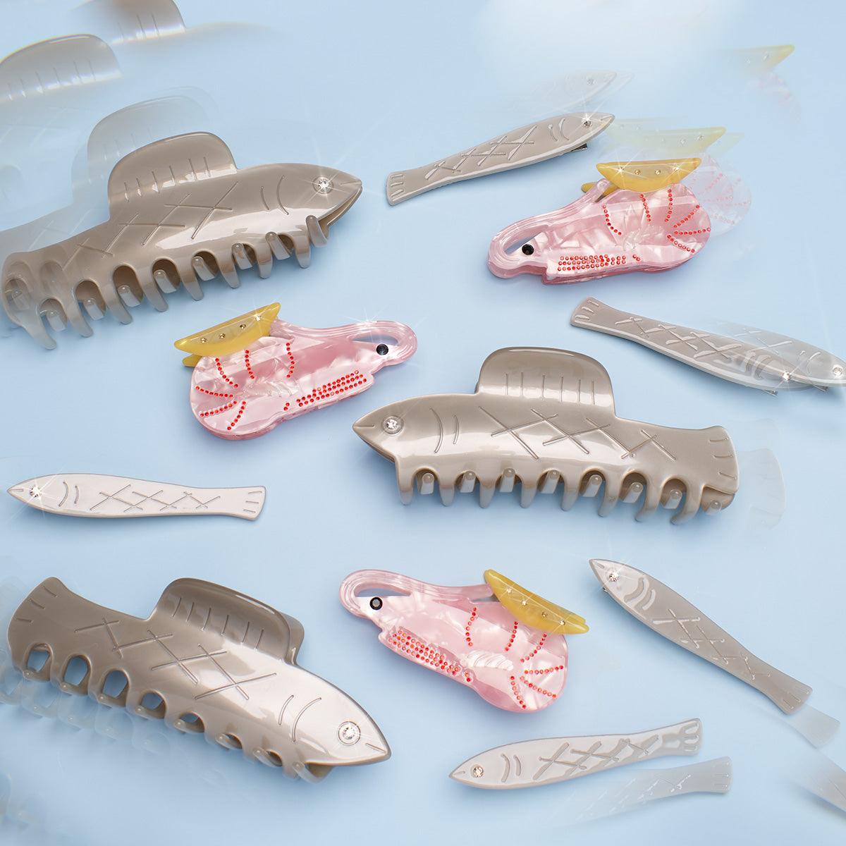 Jennie Sea Herring Fish bio-acetate lightweight high quality winona irene big sale designer tortoise shell hair claw clip durable pink butterfly flat online wholesale hair pin hair accessories french barrettes for thick hair styles women.