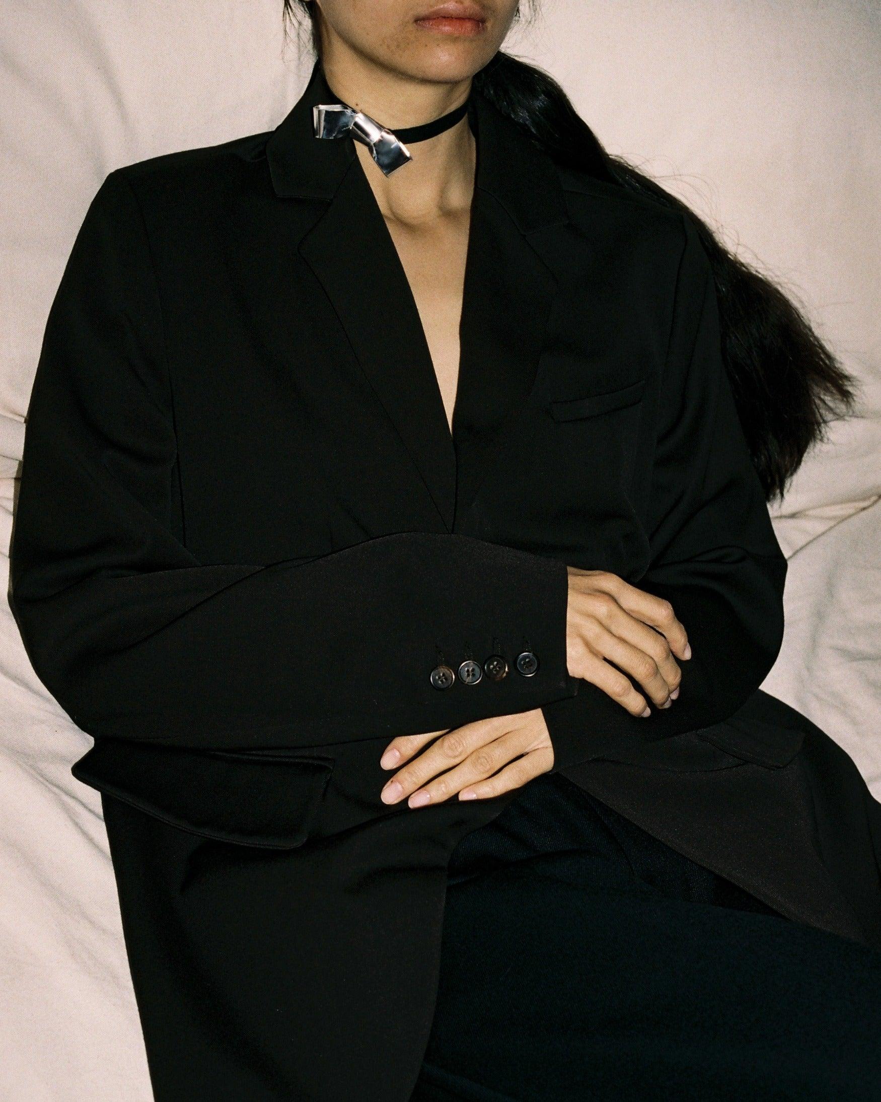 Chloe Large Bow Faux Suede Ribbon Cravat Necklace - bowsatelier